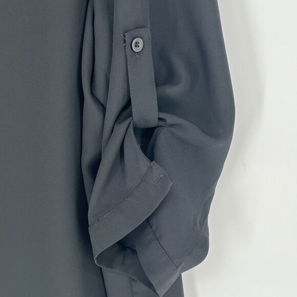 Agnes Orinda Black Roll Tab Sleeve Blouse 3X Sheer Chiffon Tunic Office Holiday - Picture 3 of 9